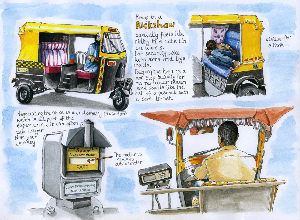 Rikshaw, 2019 (akvarelli  kynä) tekijältä Annalisa Morrocco