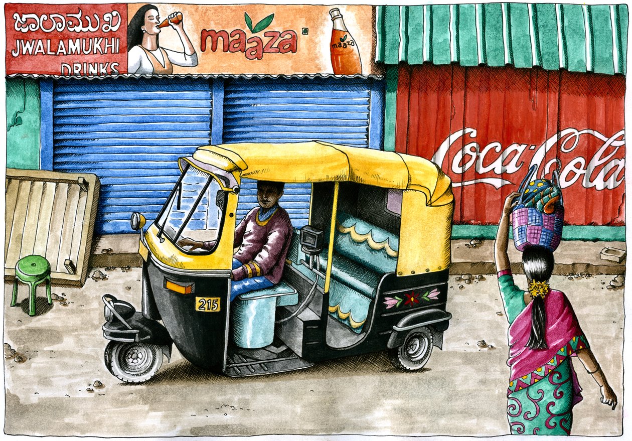 Waiting for a fare, 2019 (akvarelli  kynä) tekijältä Annalisa Morrocco