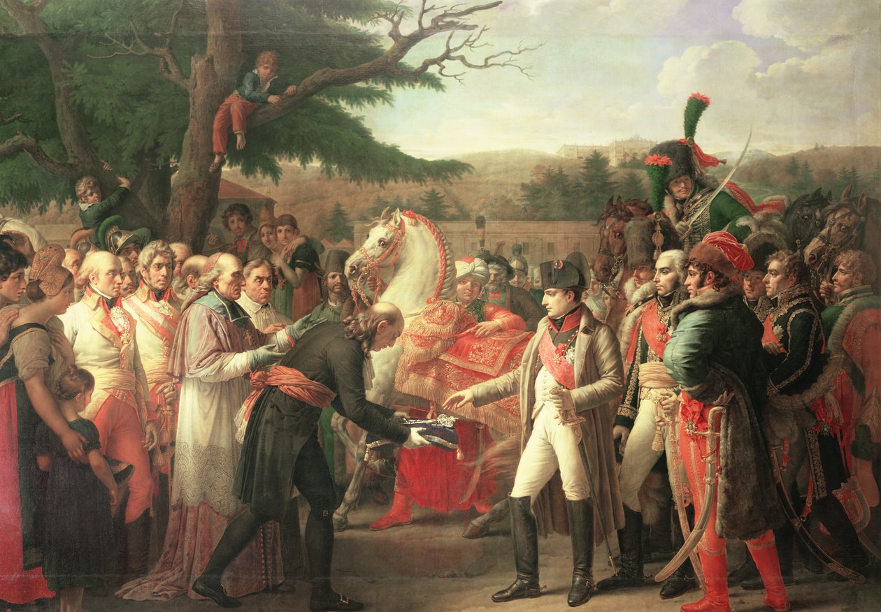 Napoleon Bonaparte (1769-1821) vastaanottamassa Wienin avaimet Schloss Schonbrunnissa, 13. marraskuuta 1805, 1808 tekijältä Anne Louis Girodet de Roucy Trioson