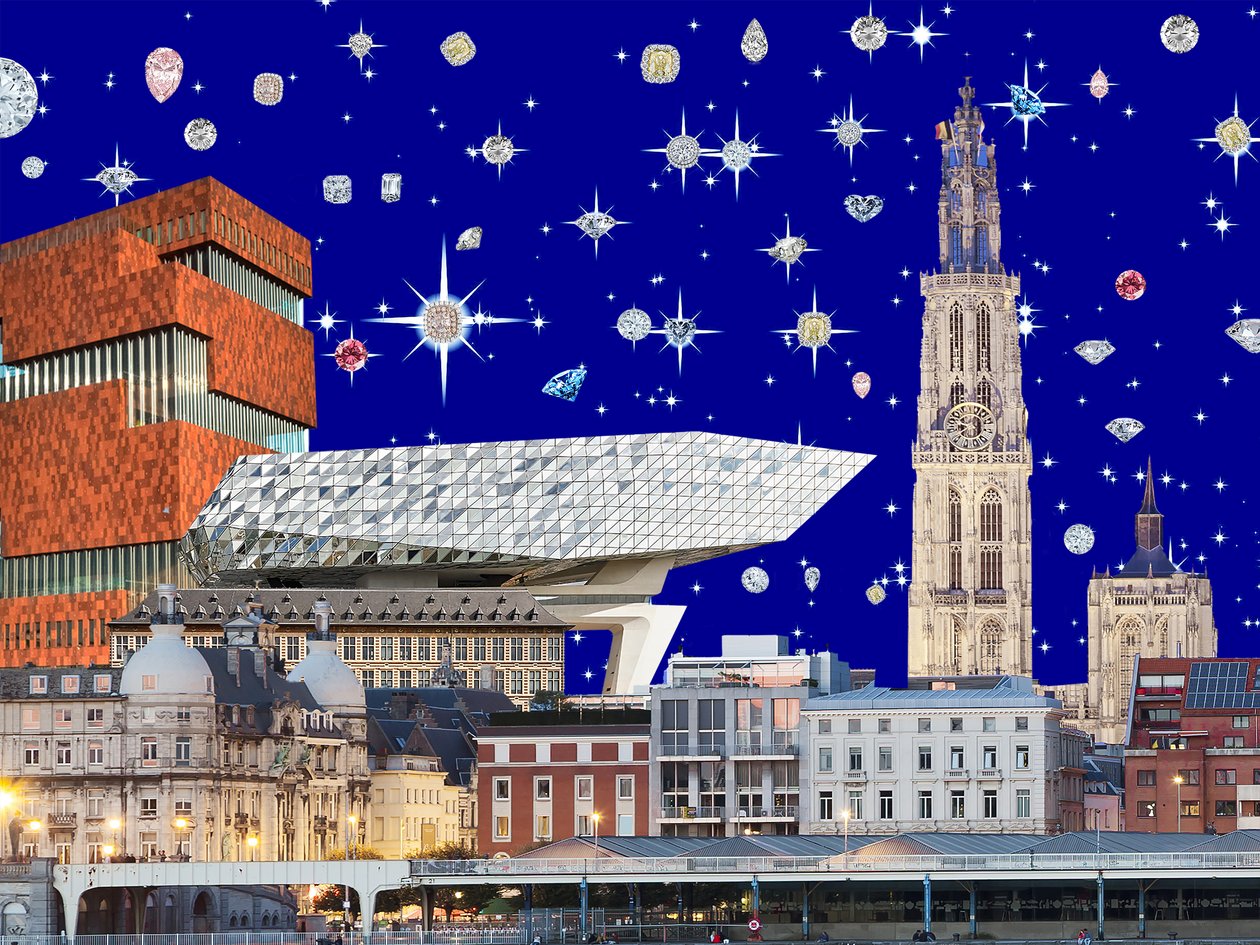 Antwerpen yöllä, 2018, silkkipainatus tekijältä Anne Storno