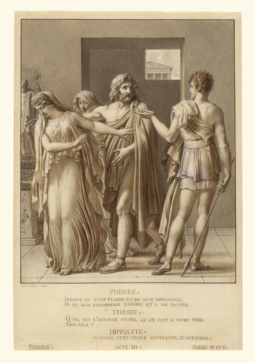 Phaedra hylkää Theseuksen syleilyt tekijältä Anne-Louis Girodet de Roucy-Trioson