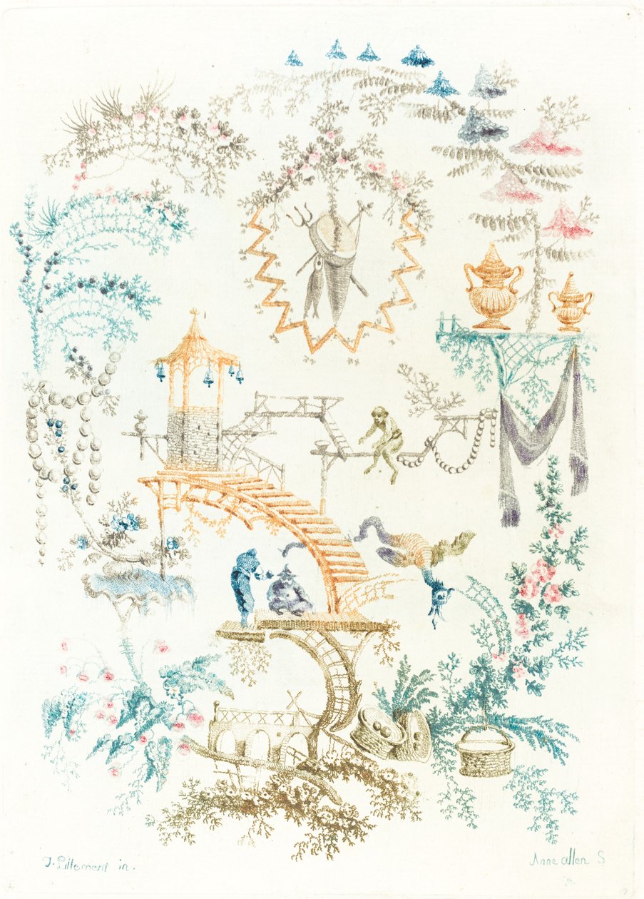 Kiinan arabeski apinalla, 1760-luvun alku. tekijältä Anne Allen