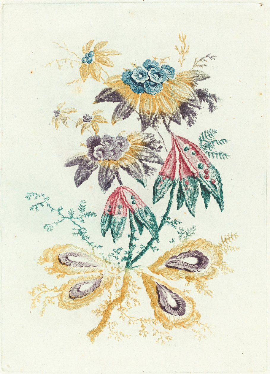 Upeita kukkia hernelehtien kanssa, 1795. tekijältä Anne Allen