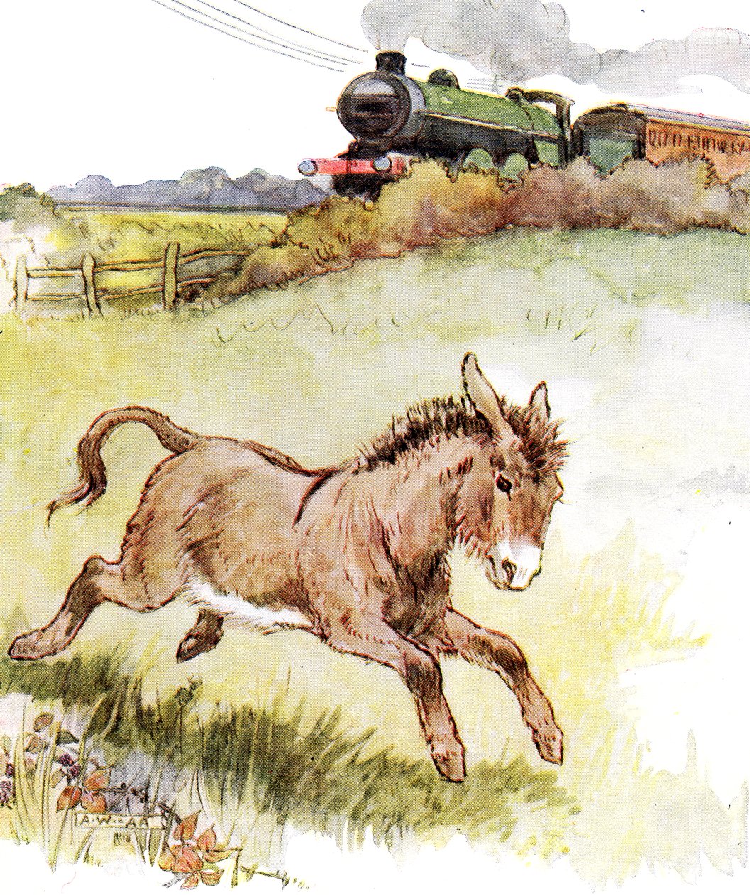 "Kauhea lohikäärme tuli räkäisesti", kuvitus kirjasta "The Naughty Neddy Book", jonka on julkaissut Thomas Nelson und Sons, 1920-luku. tekijältä Anne Anderson