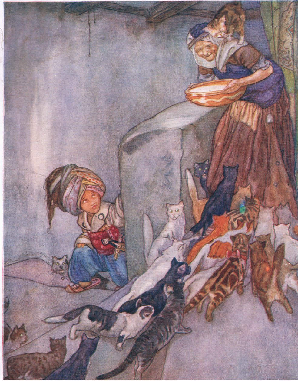 Maito perheelle, kirjasta The Big Book for Children (Herbert Strang), julkaisija Humphrey Milford, Oxford University Press, n. 1920 tekijältä Anne Anderson