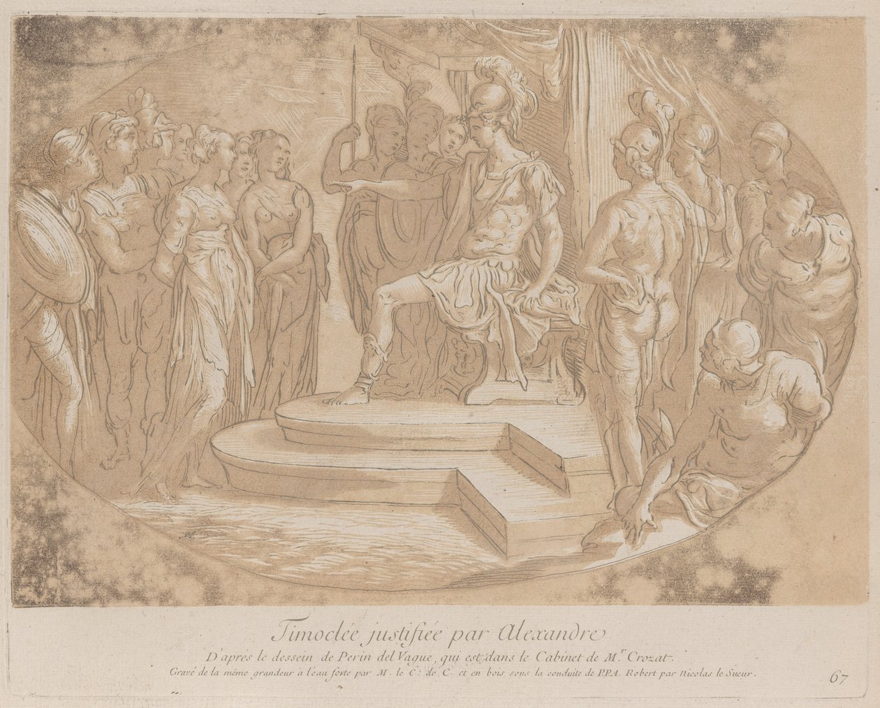 Aleksanteri Suuri vapauttaa Timoclean, frous bea..., n. 1729-40 tekijältä Anne Claude Philippe de