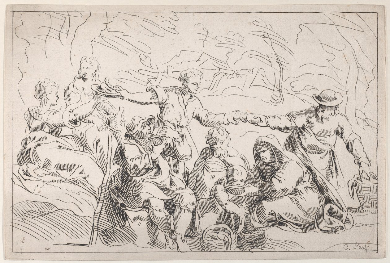 Juhla ulkona syömässä, 1700-luku. tekijältä Anne Claude Philippe de Caylus
