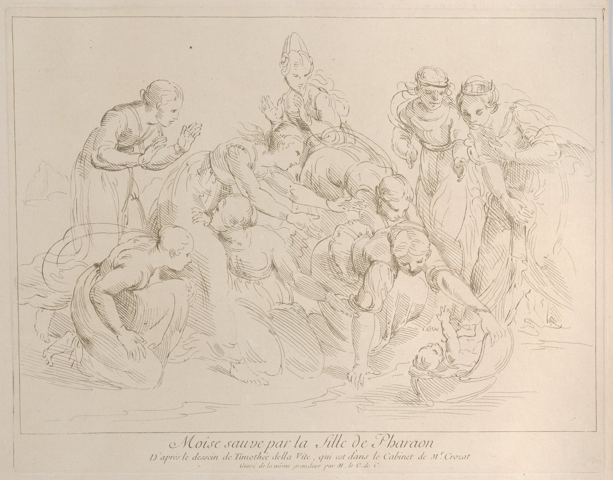 Mooses pelasti faraon tyttären, n. 1729. tekijältä Anne Claude Philippe de Caylus