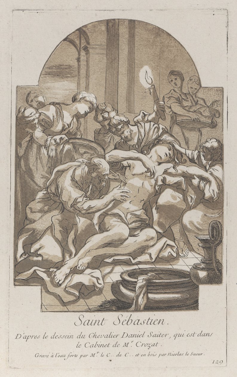 Pyhän Sebastianin marttyyrikuolema, n. 1729. tekijältä Anne Claude Philippe de Caylus