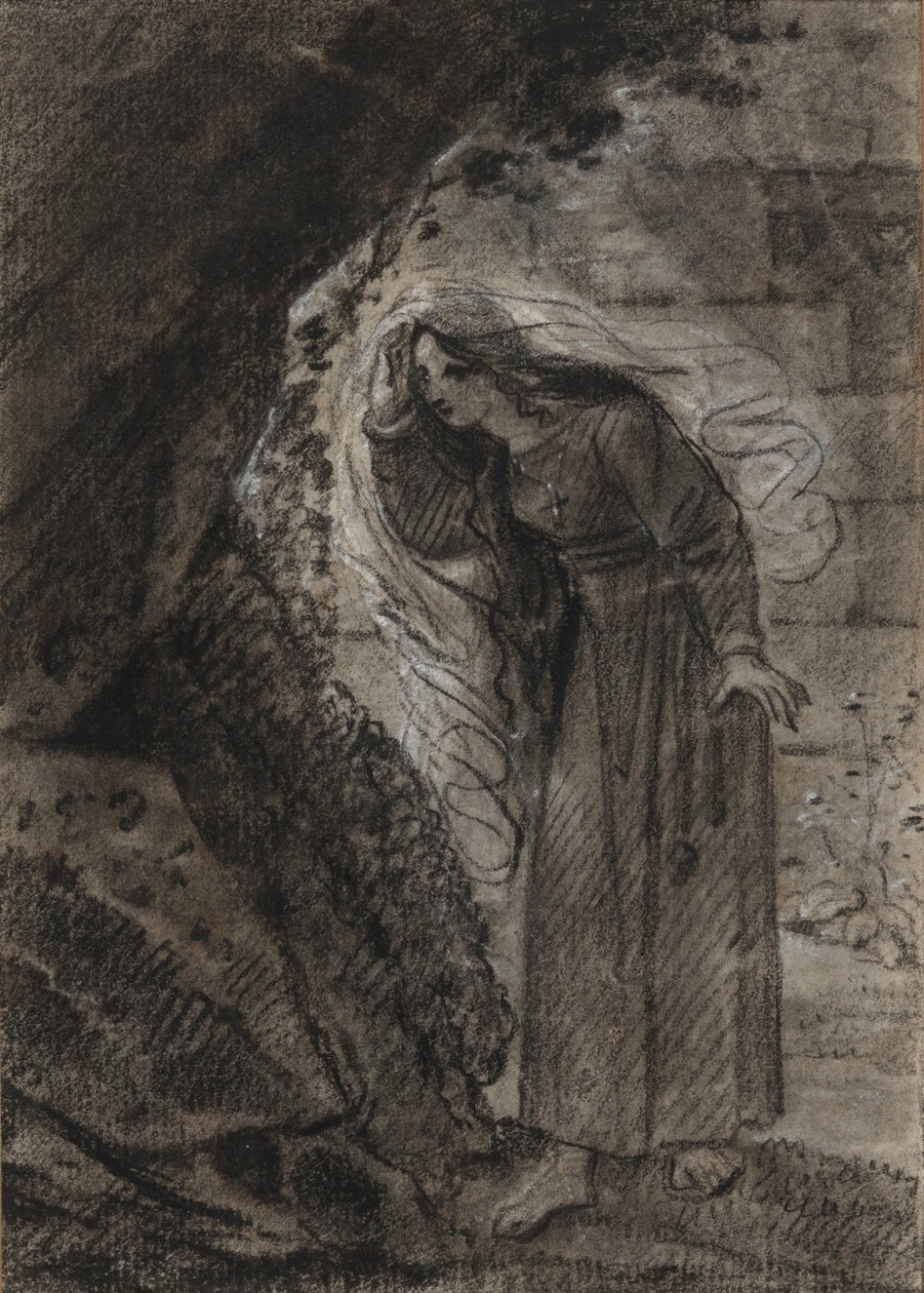 Agnès astumassa luolaan, noin 1790-1800 (musta liitu). tekijältä Anne Louis Girodet de Roucy-Trioson