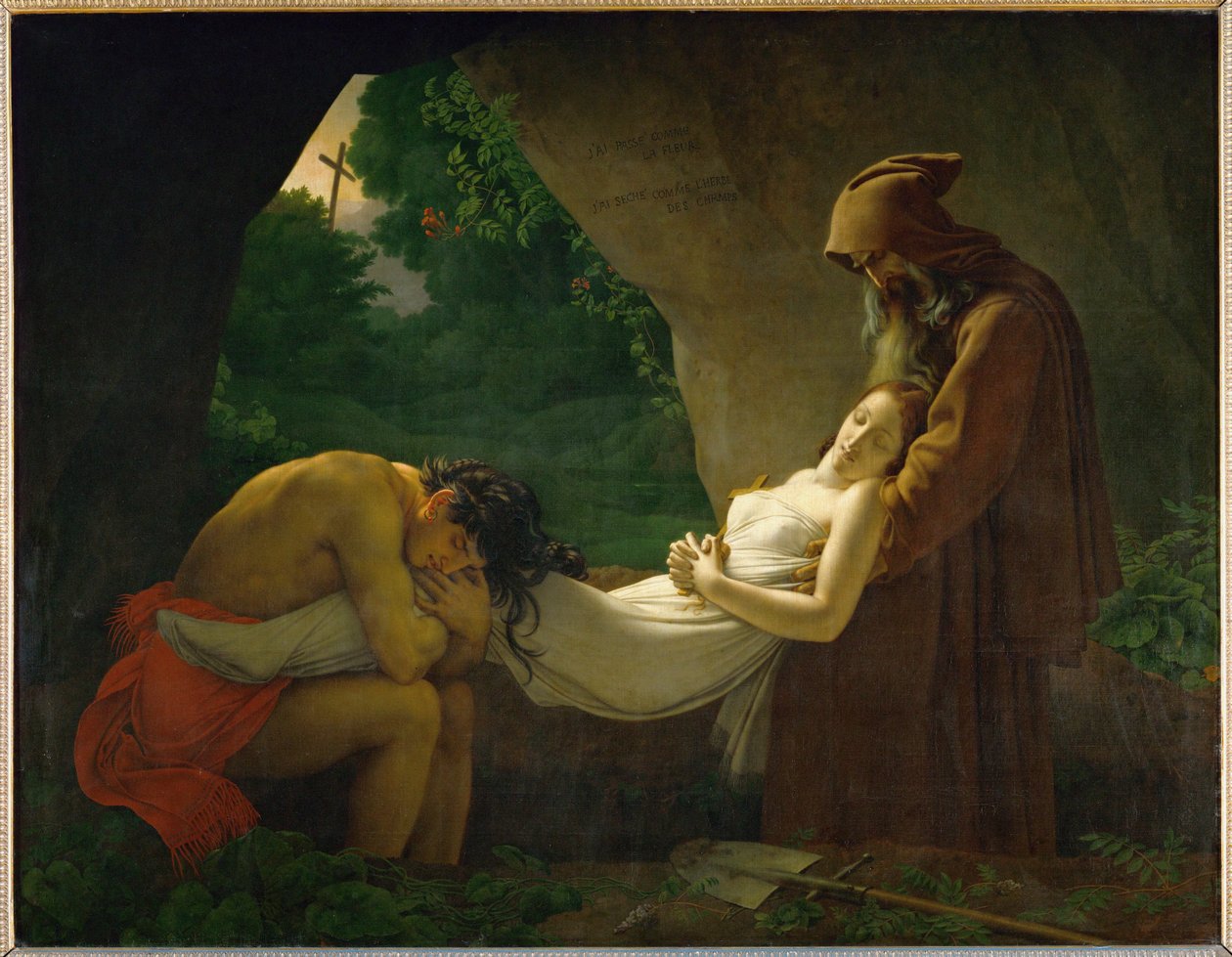 Atala au Tombeau, joka tunnetaan myös nimellä Atalan hautajaiset ... tekijältä Anne Louis Girodet de Roucy Trioson