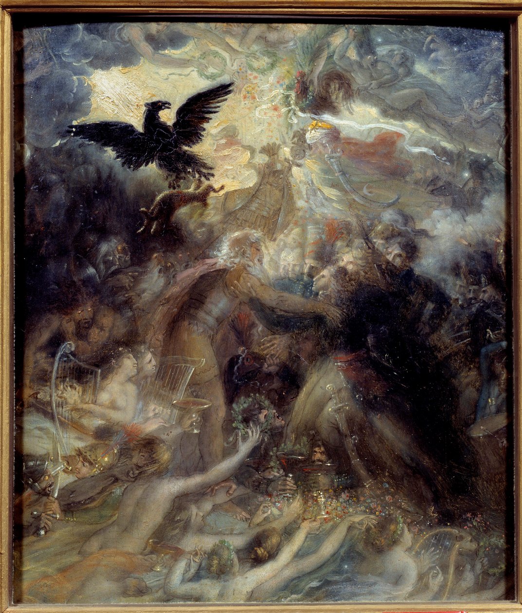 Liberten sodan aikana isänmaan puolesta kuolleiden ranskalaisten sankareiden apoteoosi, kunnianosoitus Napoleon Bonaparte Allegorielle, joka edustaa bard Ossiania, 3. vuosisadan skotlantilaista runoilijaa, jonka Napoleon luki ja toivotti tervetulleeksi ken tekijältä Anne Louis Girodet de Roucy Trioson