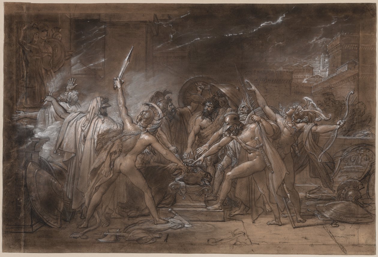 Seitsemän päällikön vala Thebea vastaan, n. 1800. tekijältä Anne Louis Girodet de Roucy Trioson