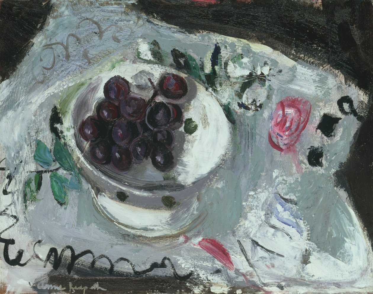 Dish of Grapes, n. 1957 (öljy aluksella) tekijältä Anne Redpath