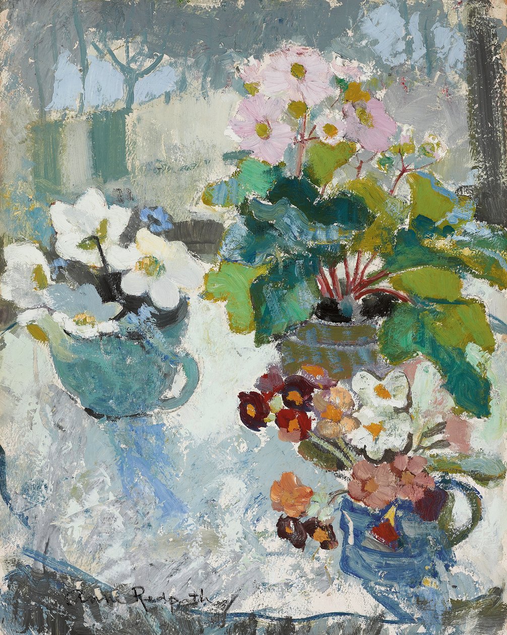 Ensimmäiset kukat, n. 1947 (öljy aluksella) tekijältä Anne Redpath