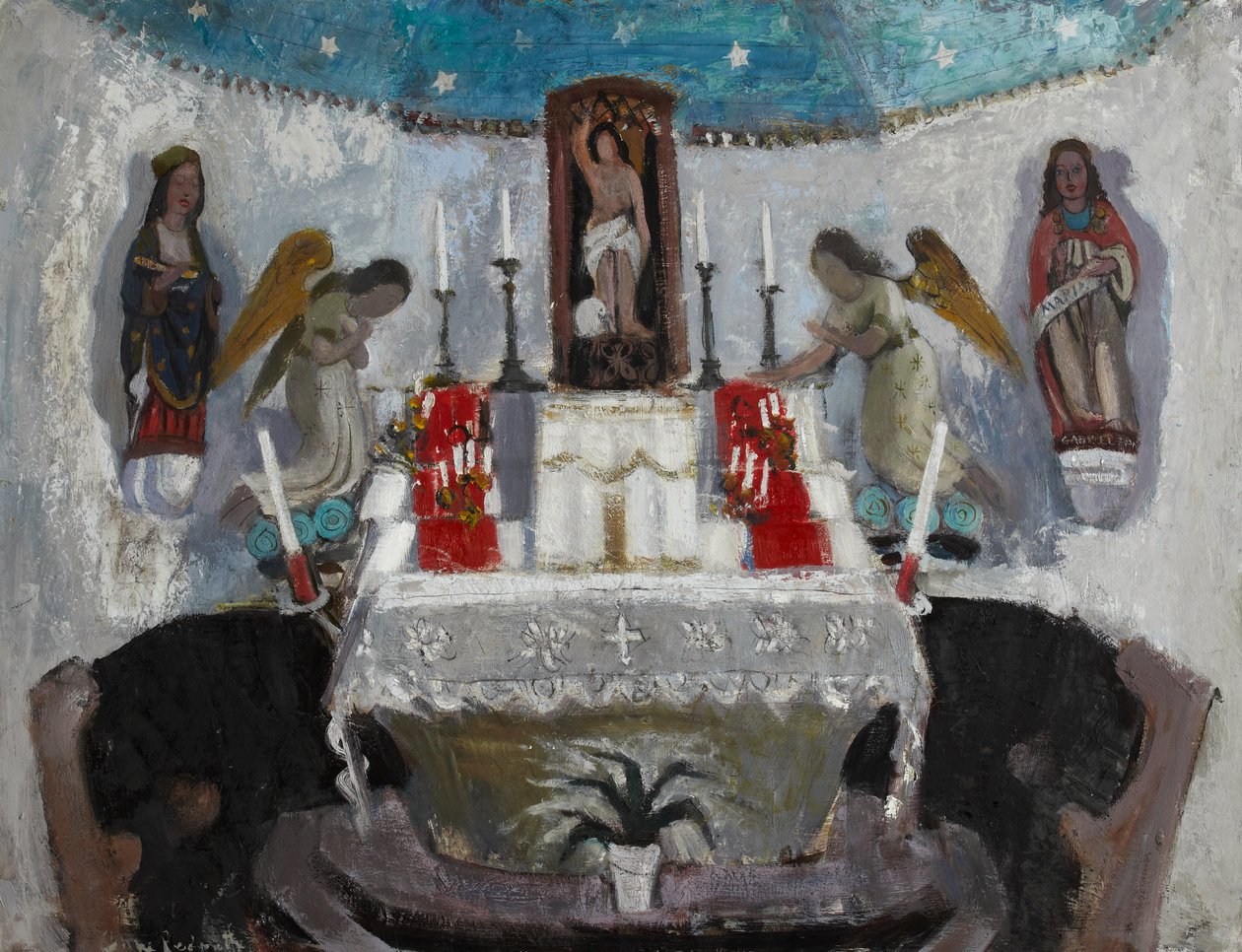 Pyhän Jeanin kirkossa, Tréboul, n.1953-54 (öljy kartongille). tekijältä Anne Redpath