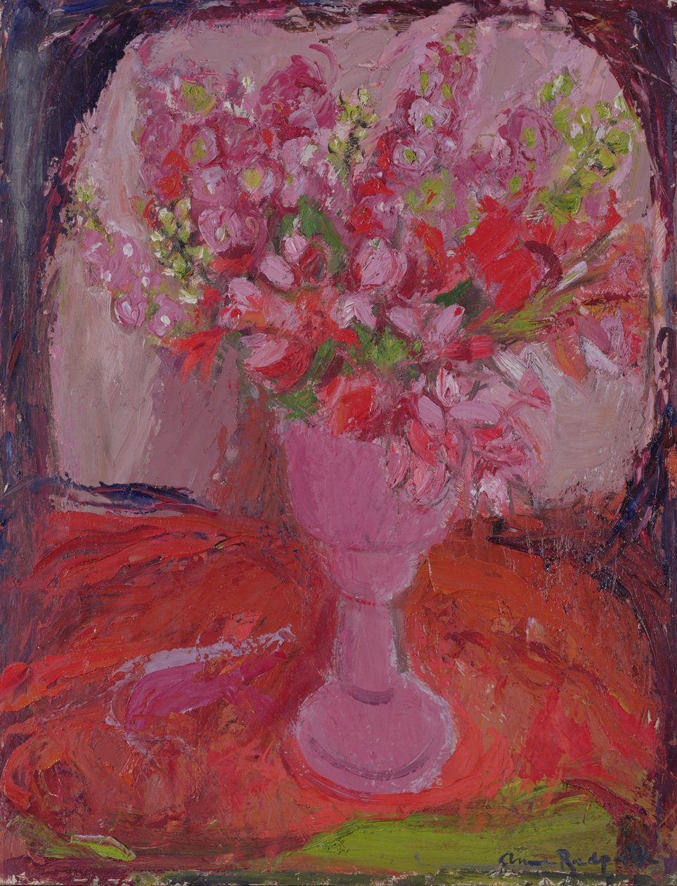 Pink Flowers, n.1948 (öljy levylle) tekijältä Anne Redpath