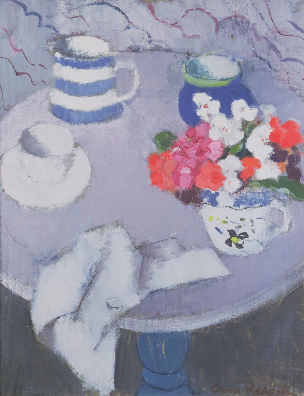 Asetelma pöydän kanssa (öljy kankaalle) tekijältä Anne Redpath