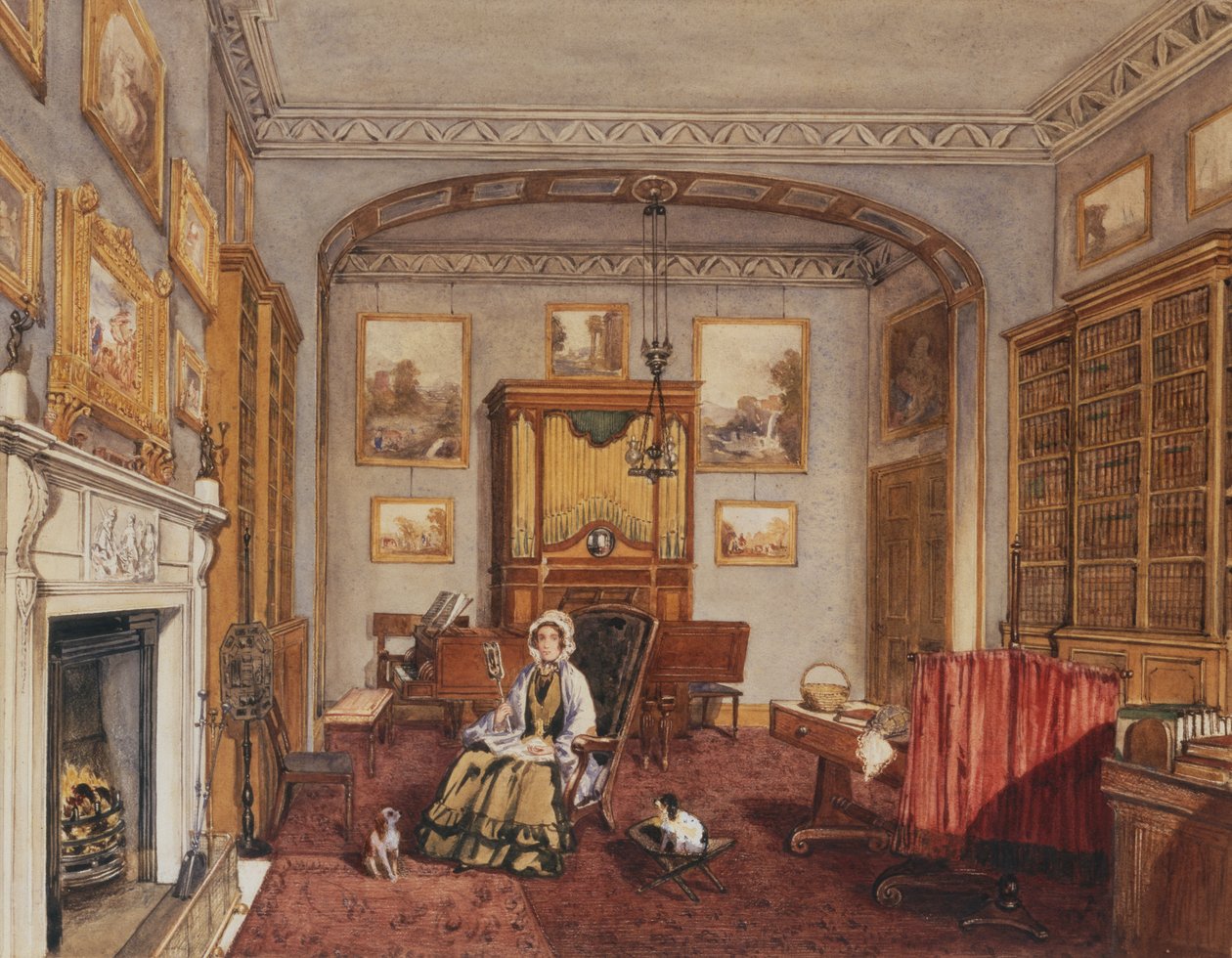 Boudoir Northwick Parkissa, n. 1830 (kynä ja akvarelli) tekijältä Anne Rushout