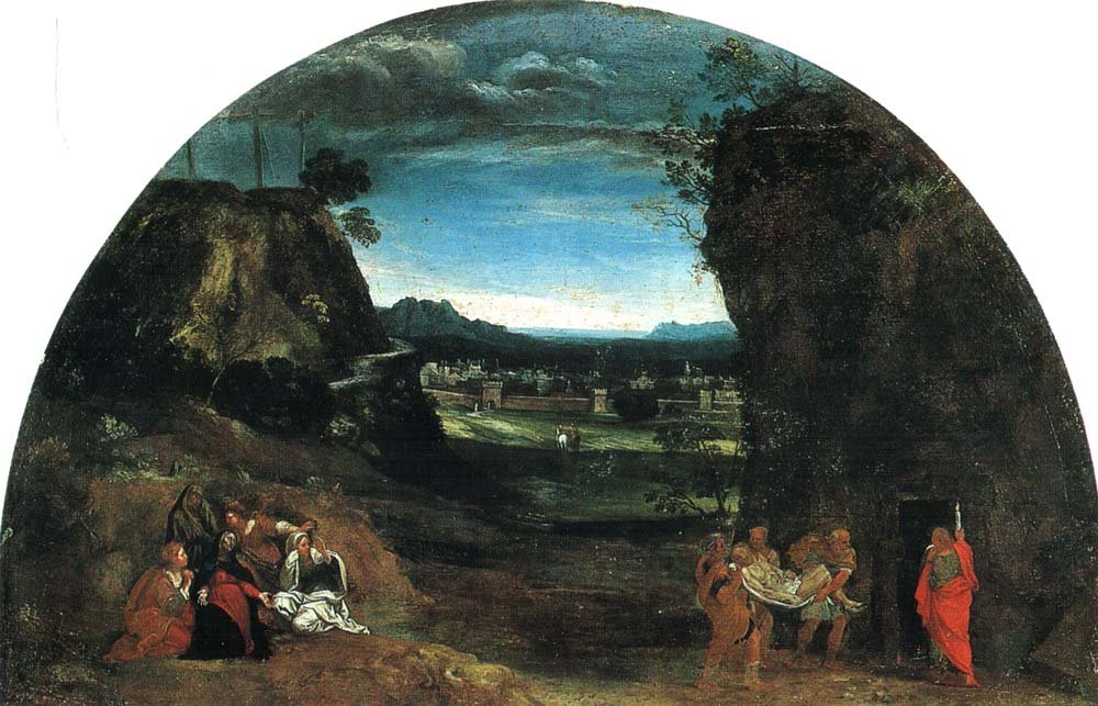 Maisema ja Kristuksen hautaaminen tekijältä Annibale Carracci