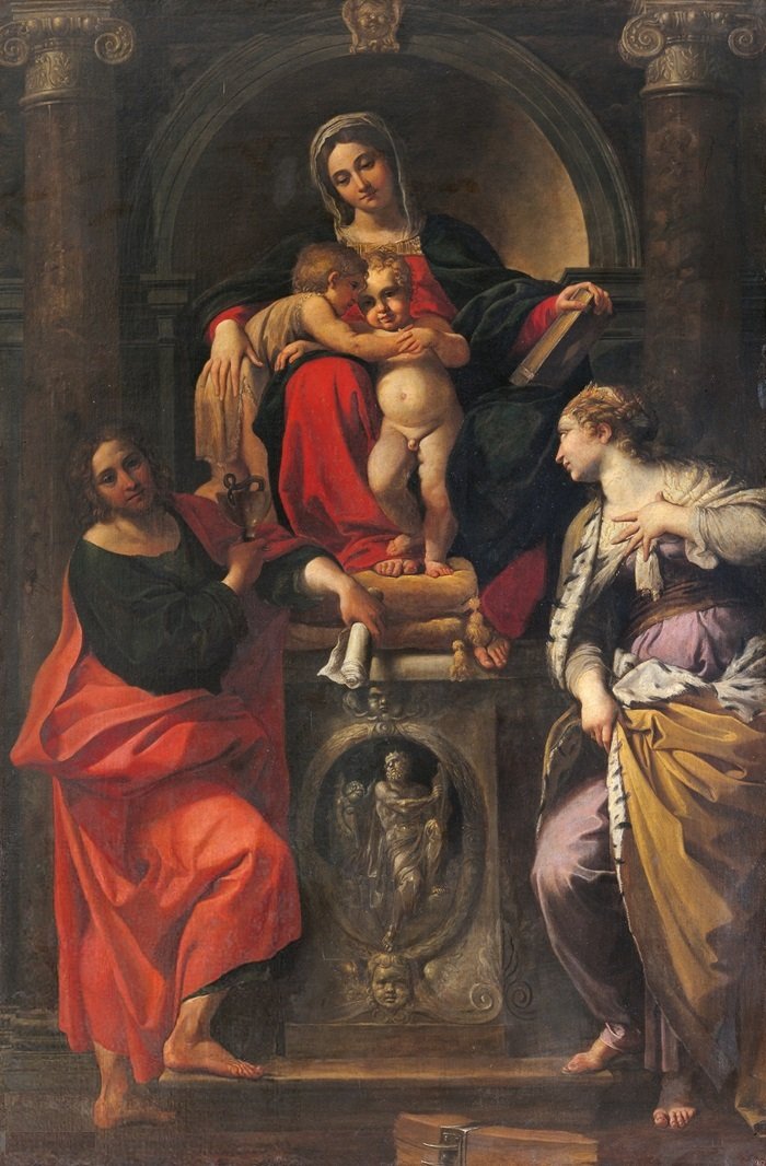 Madonna ja lapsi pyhien Johannes Kastajan, Johannes evankelista ja Pyhän Katariinan kanssa tekijältä Annibale Carracci