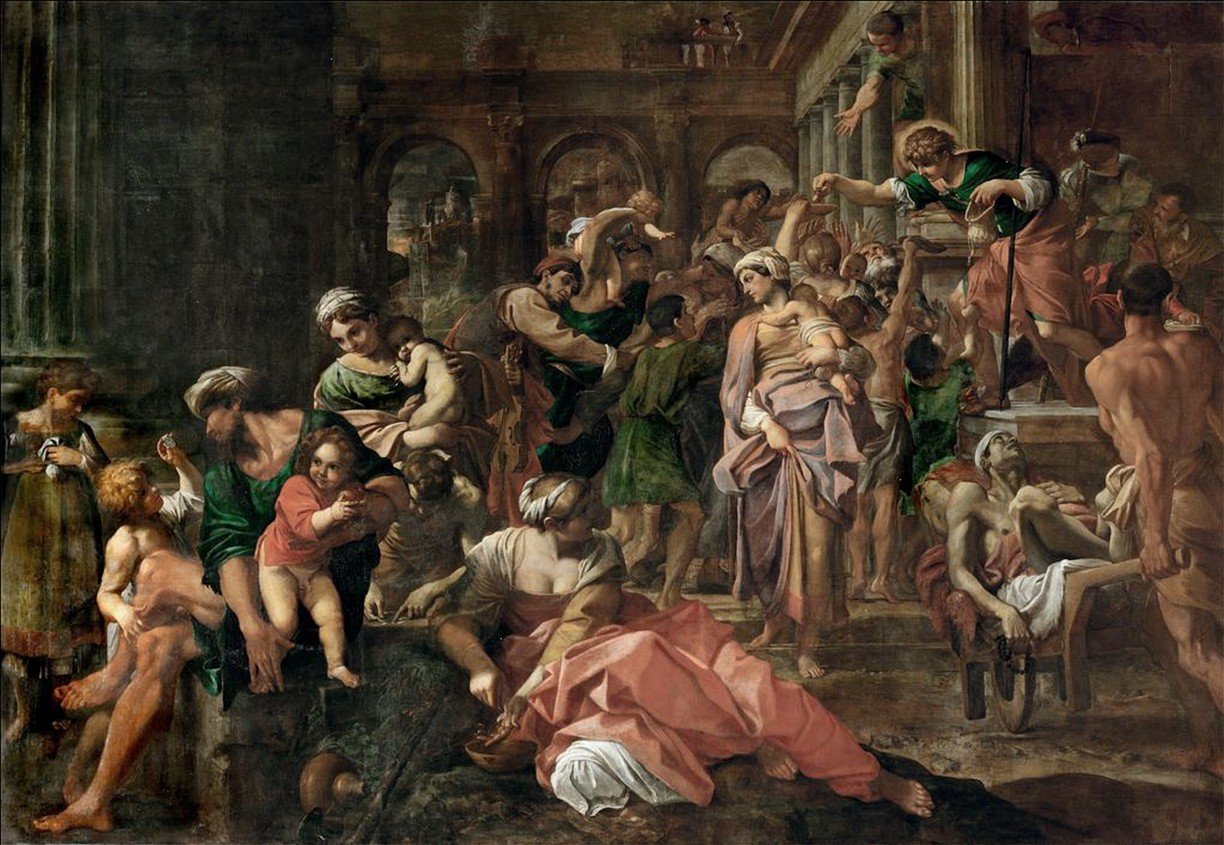 San Rocco antaa almuja köyhille tekijältä Annibale Carracci