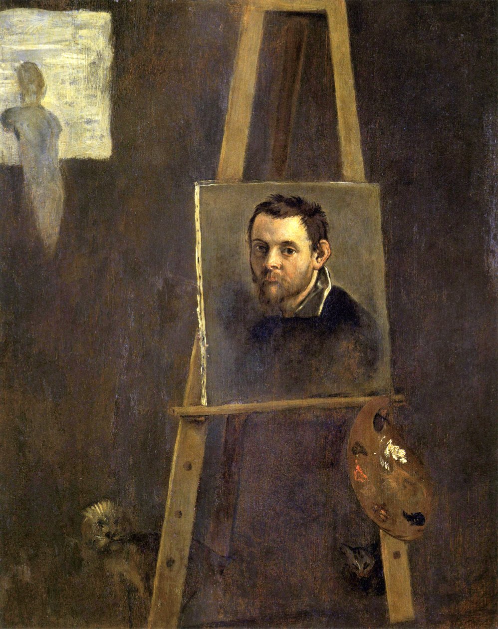 Omakuva maalaustelineellä työpajassa tekijältä Annibale Carracci