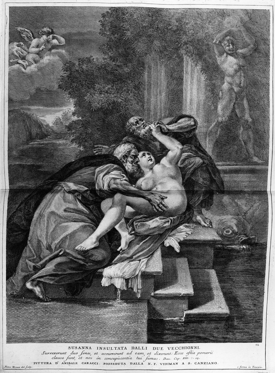 Susanna ja vanhimmat, kaiverrus Pietro Monaco, n. 1740 tekijältä Annibale Carracci