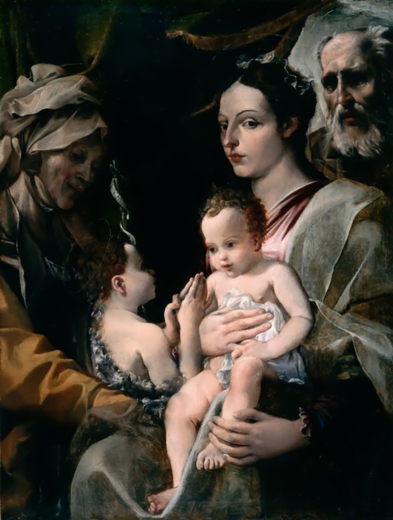 Pyhä perhe Pyhän Elizabethin ja Pyhän Johanneksen kanssa tekijältä Annibale Carracci