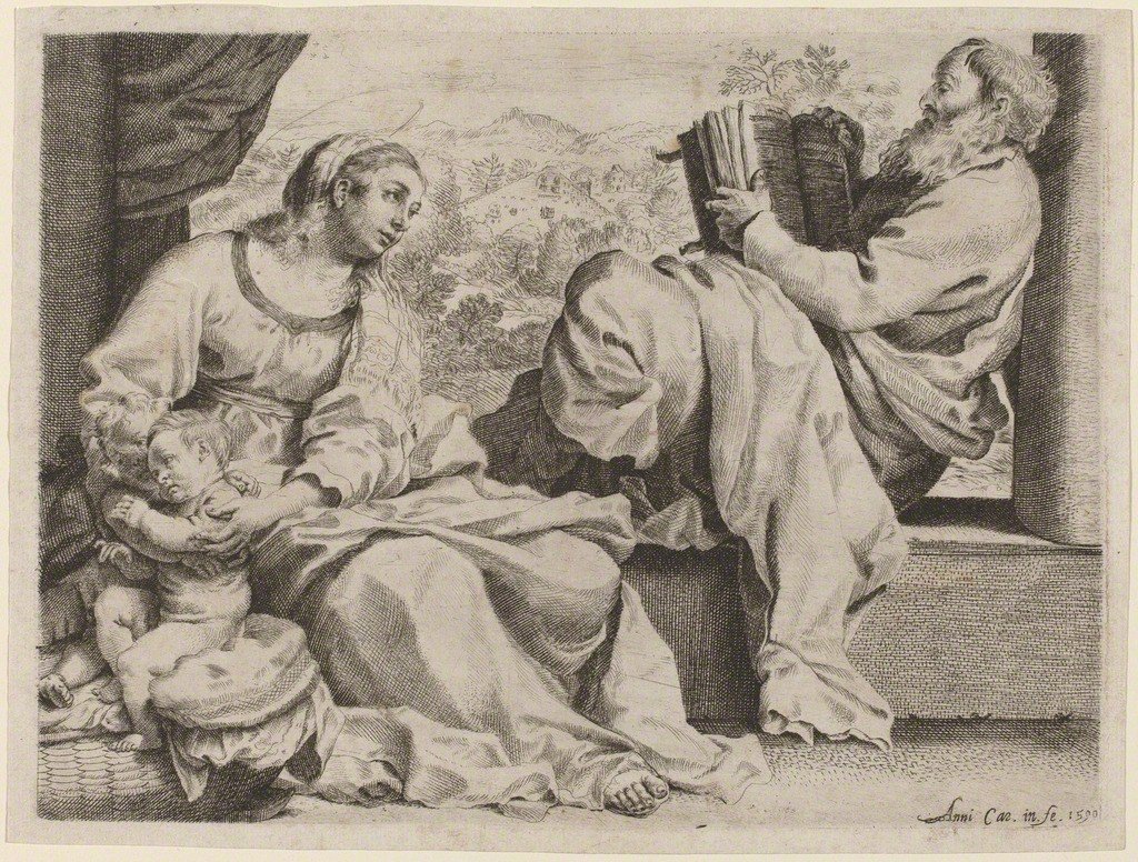 Pyhä perhe nuoren pyhän Johannes Kastajan kanssa tekijältä Annibale Carracci