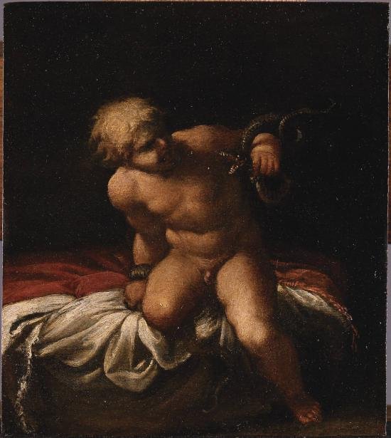 Pikkulapsi Hercules kuristaa käärmeitä tekijältä Annibale Carracci