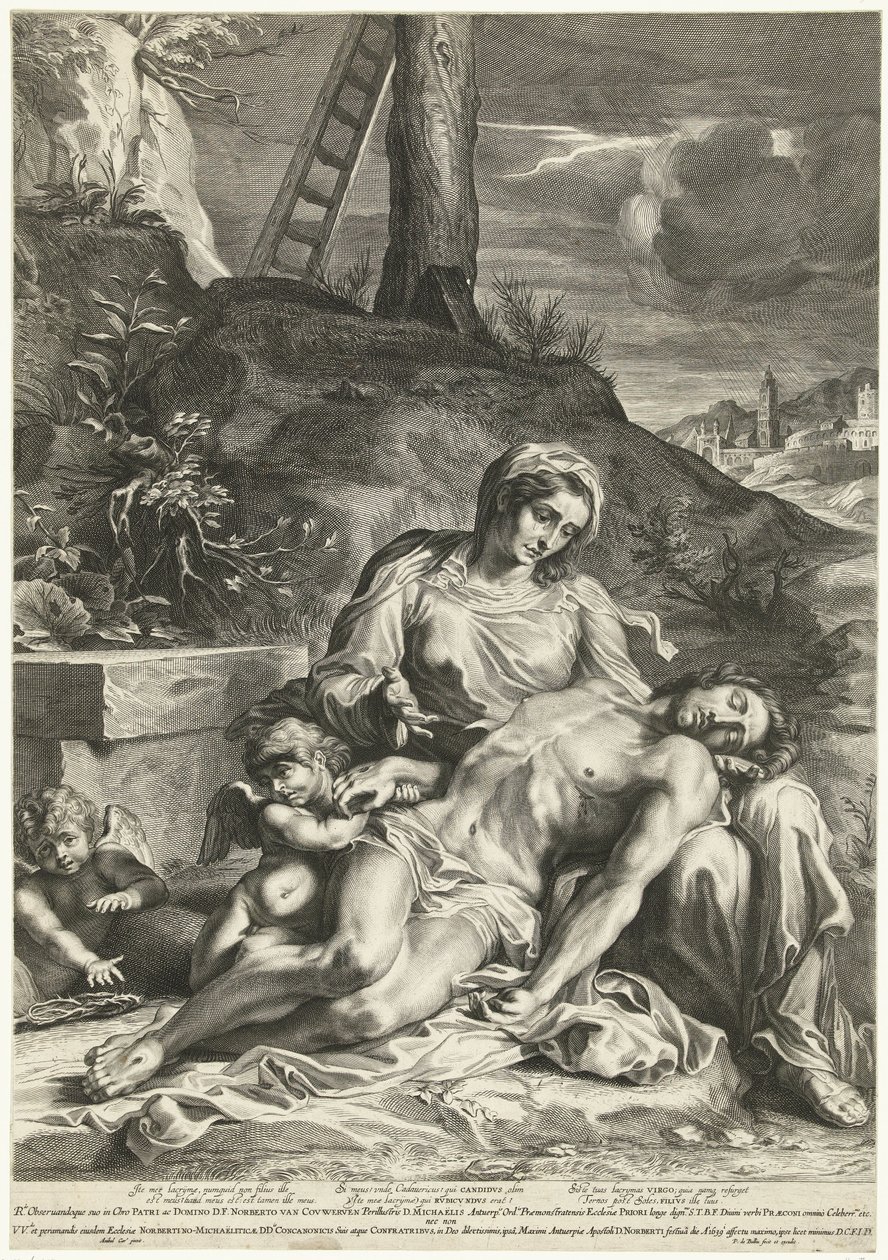 Pieta, kaiverrus Pieter de Bailliu tekijältä Annibale (after) Carracci