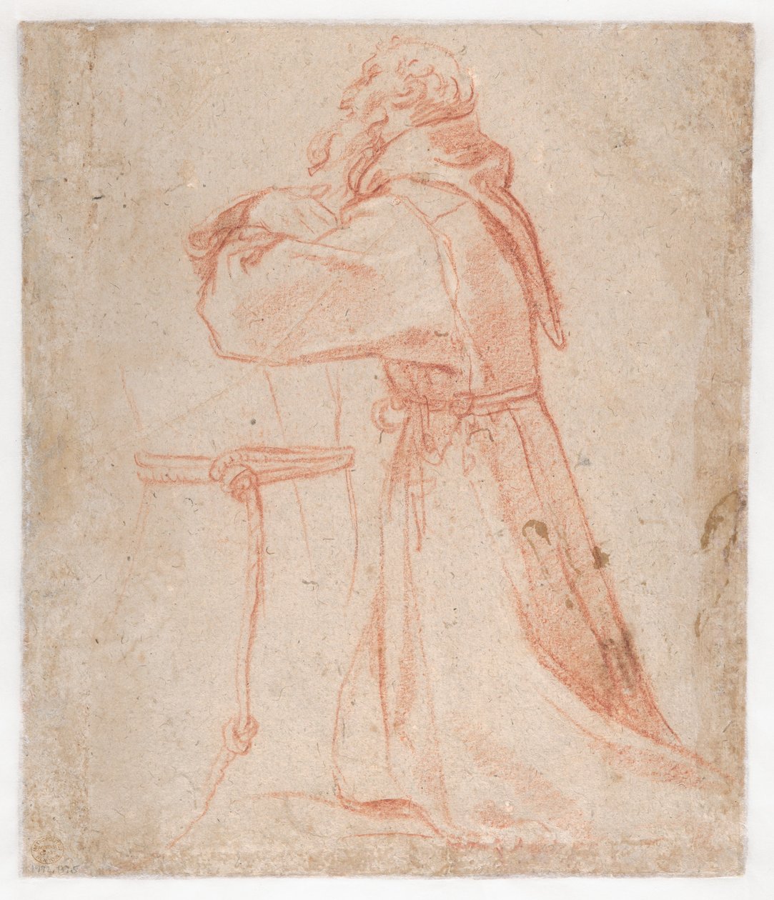 Carracci - Tutkimuksia profiilissa polvistuvan pyhän Franciscuksen hahmoa varten (kääntöpuoli), 1583-85. tekijältä Annibale Carracci