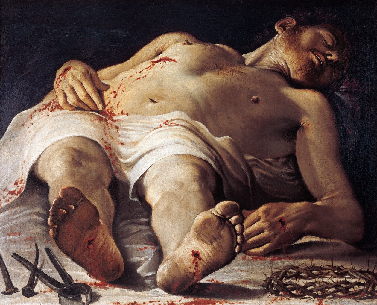 Kuollut Kristus, Annibale Carracci (1560-1609), öljy kankaalle, 707x888 cm tekijältä Annibale Carracci