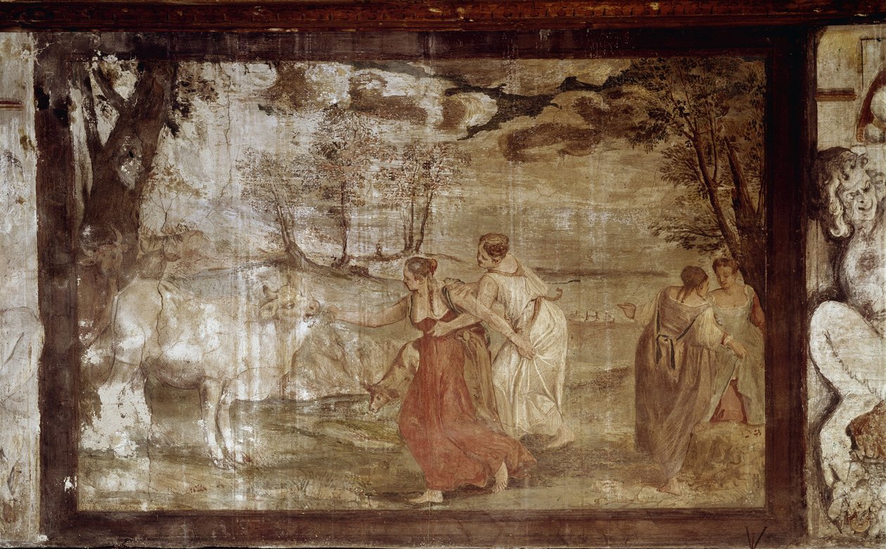 Jupiterin lähellä lähestyvä Europa muuttui häräksi (Fresko tekijältä Annibale Carracci