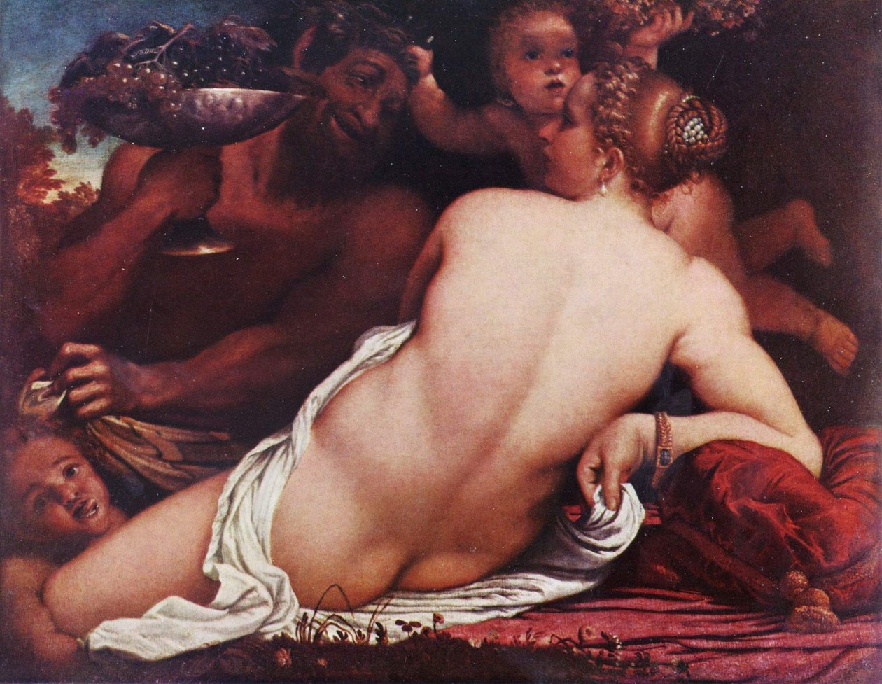 Saksa: Bacchantin Venus ja satyyri ja kuppikunnat tekijältä Annibale Carracci