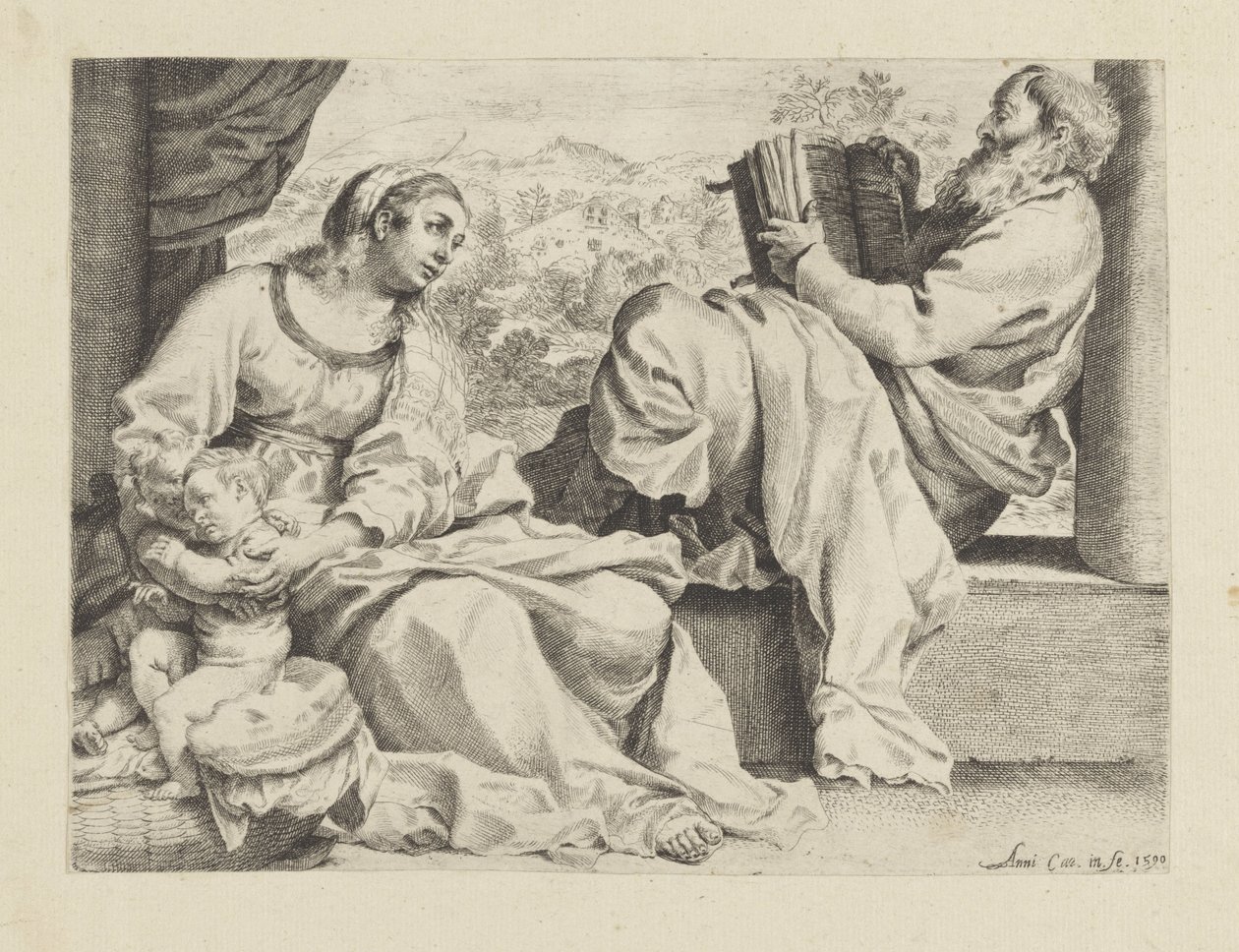 Pyhä perhe nuoren Johannes Kastajan kanssa tekijältä Annibale Carracci