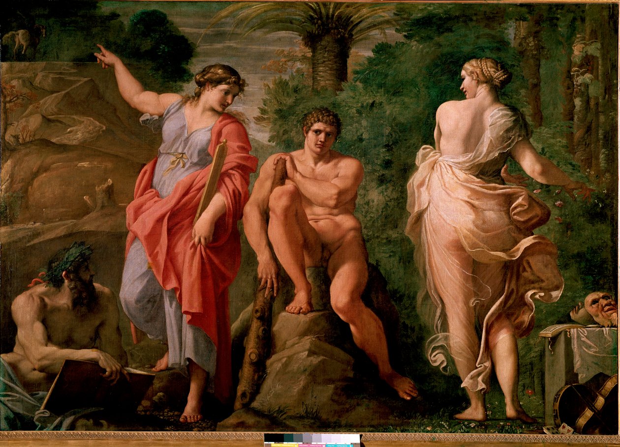 Hercules (Heracles) risteyksessä Annibale Carraccin (Annibal Carrache) maalaus (1560-1609). 1596 Mitat 167x237 cm Capodimonten kansallismuseo, Napoli. tekijältä Annibale Carracci
