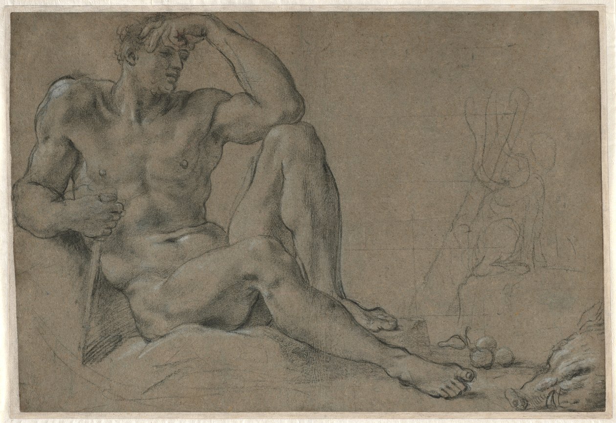 Hercules lepää (recto); Jalkainen alus kahvalla (käänteinen) tekijältä Annibale Carracci
