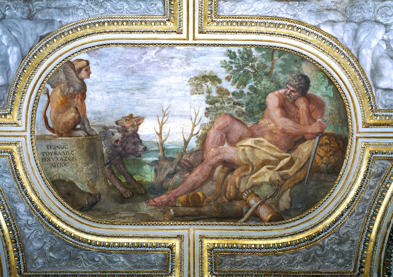 Herkules ja Sfinksi Cerberuksen kanssa, Camerinosta, 1596 tekijältä Annibale Carracci