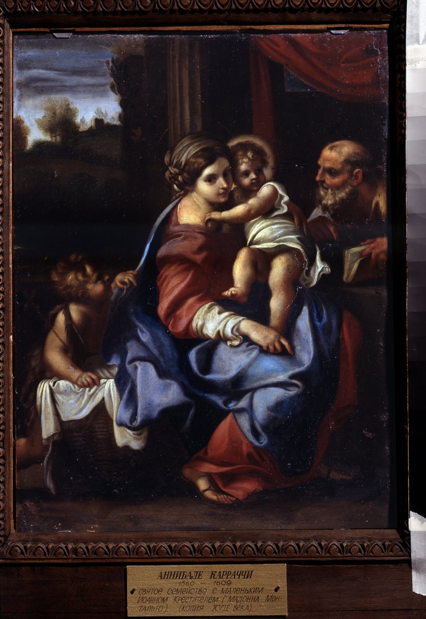 Pyhä perhe lapsen kanssa Pyhä Johannes Kastaja. Annibale Carraccin maalaus (Annibale Carracci tekijältä Annibale Carracci