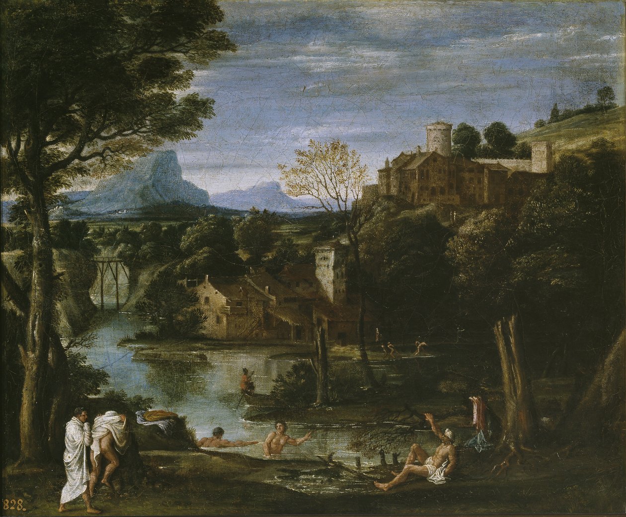 Maisema joen ja uimareiden kanssa tekijältä Annibale Carracci