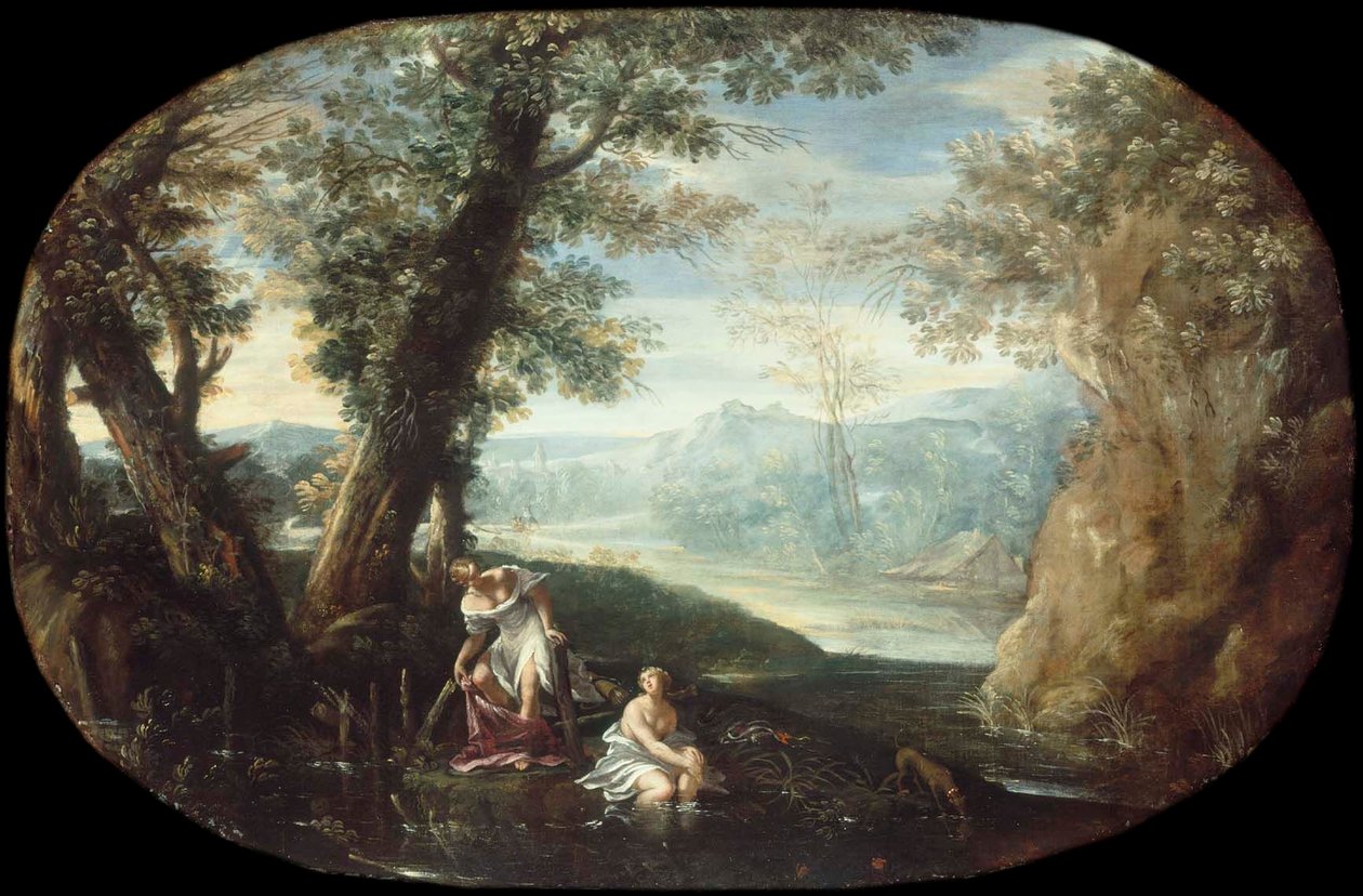 Maisema ja kylpeviä naisia tekijältä Annibale Carracci