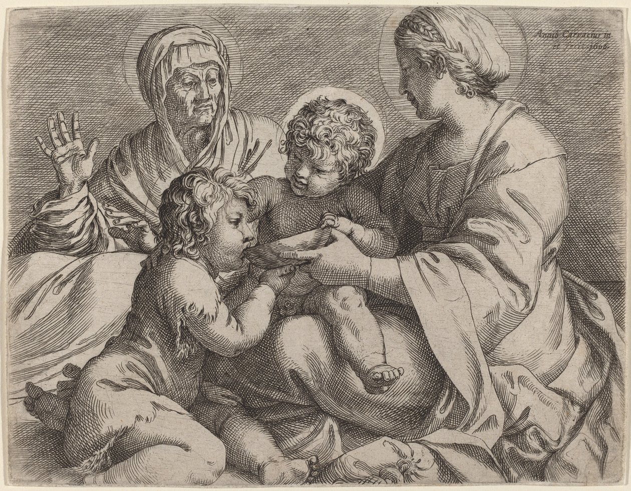 Madonna ja lapsi pyhien Elisabetin ja Johannes Kastajan kanssa (La Madonna della Scodella) tekijältä Annibale Carracci