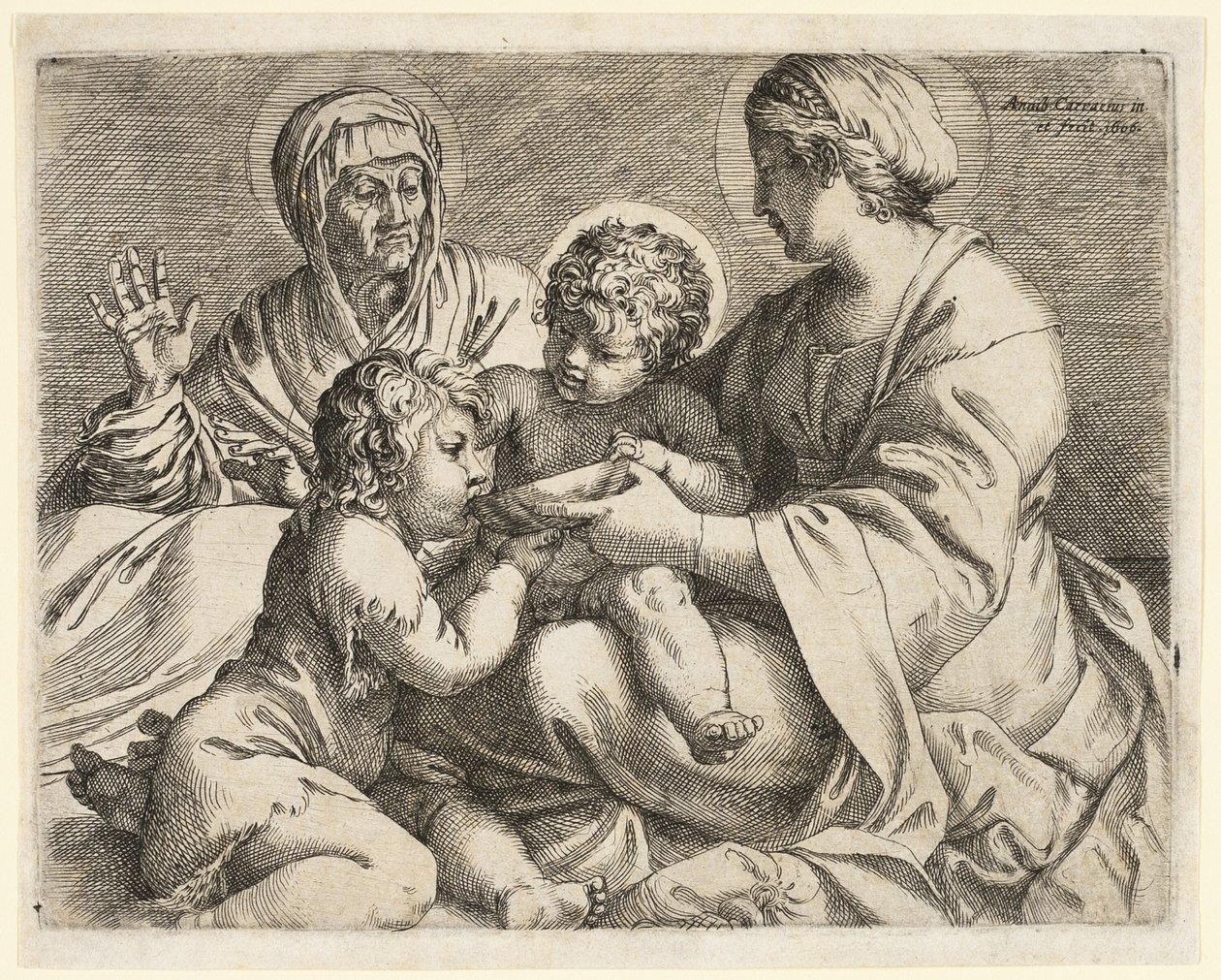 Madonna ja lapsi pyhien Elisabetin ja Johannes Kastajan kanssa tekijältä Annibale Carracci