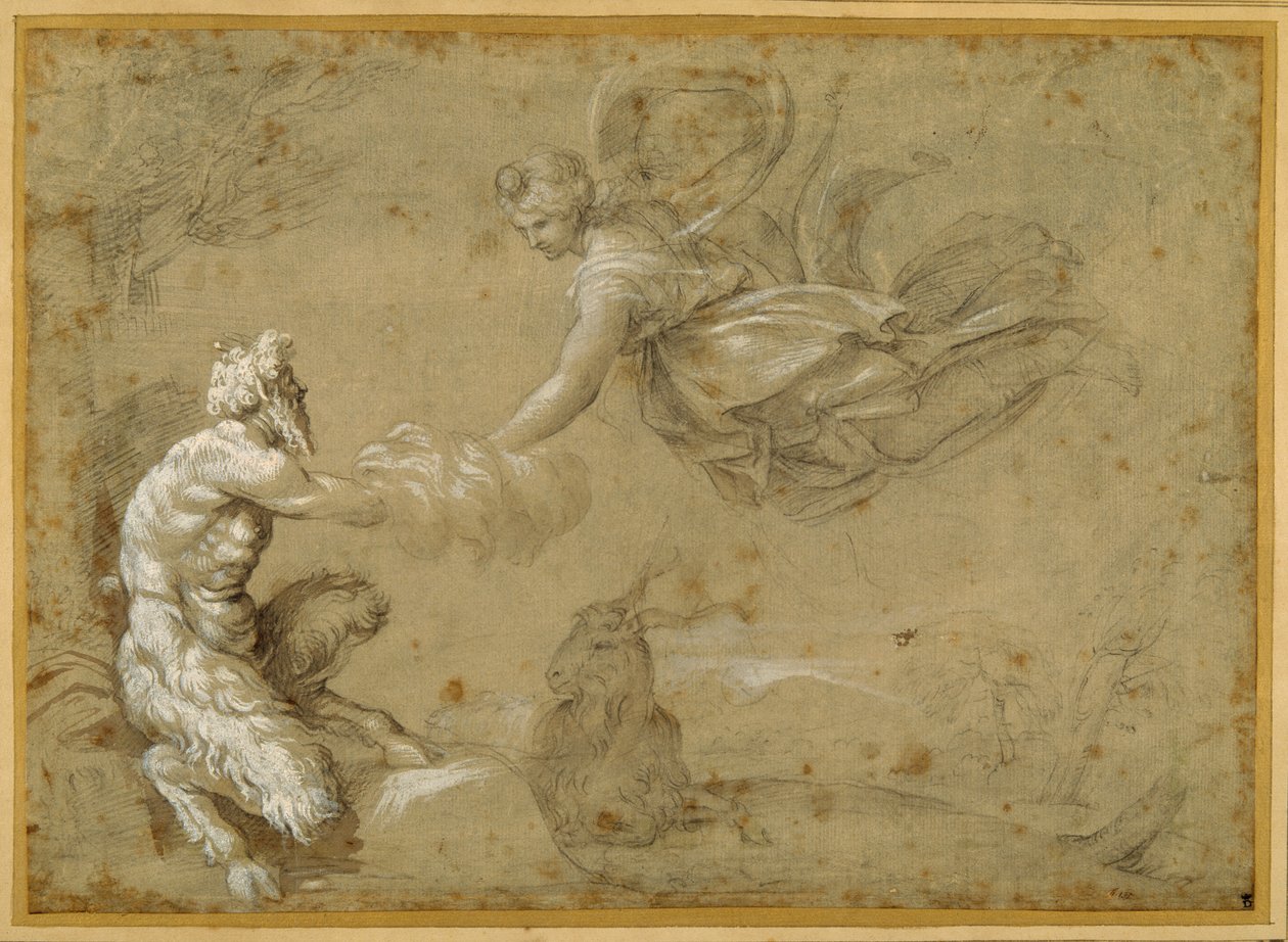 Pan esittelee villaa Dianalle (kynä & ruskea muste ruskealla pesulla) tekijältä Annibale Carracci