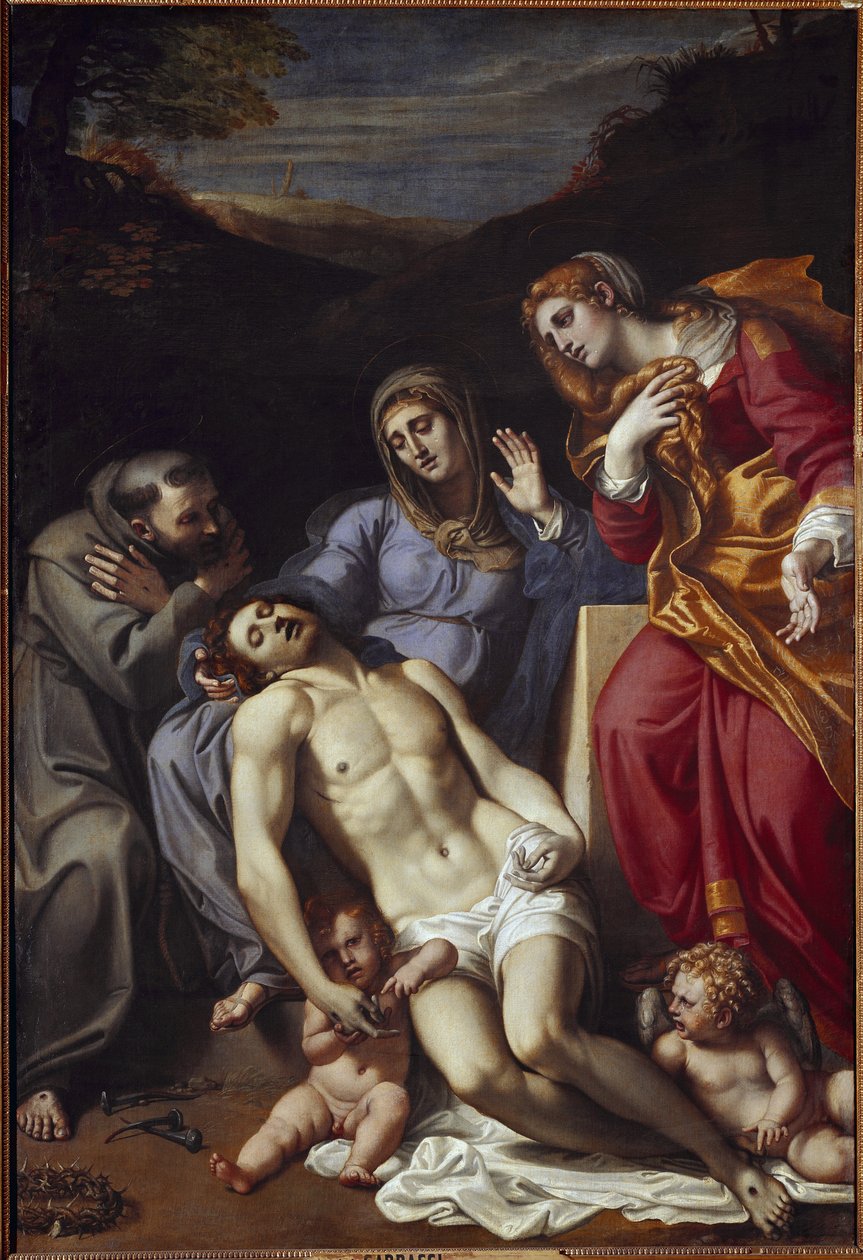 Pieta Pyhän Maria Magdaleenan ja Pyhän Franciscuksen kanssa (öljy kankaalle tekijältä Annibale Carracci