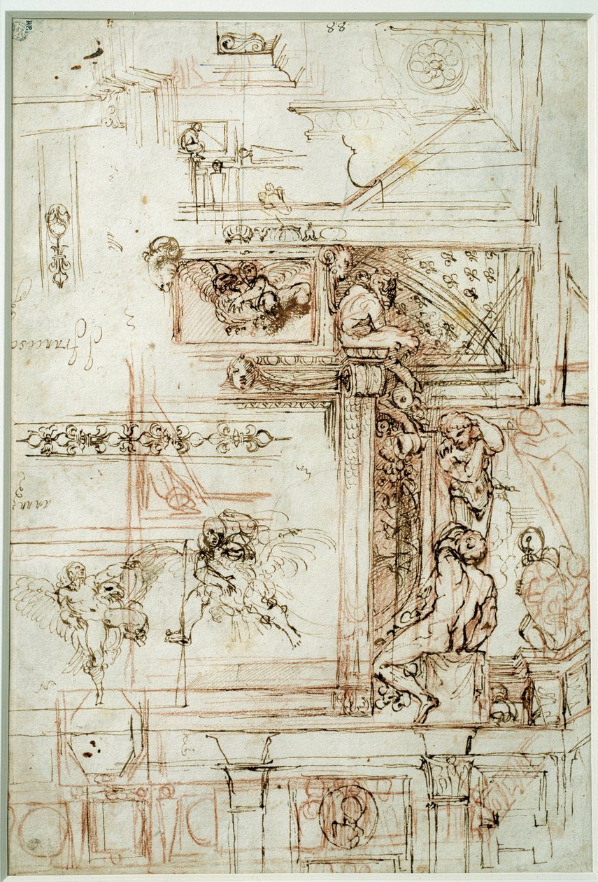 Farnese-gallerian projekti. Piirustus Annibal Carracci Dit Carrache (1560-1609) tekijältä Annibale Carracci