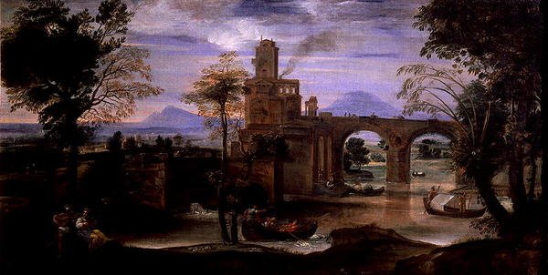 Roomalainen maisema sillalla (öljy kankaalle) (katso myös 186430 & 186431) tekijältä Annibale Carracci