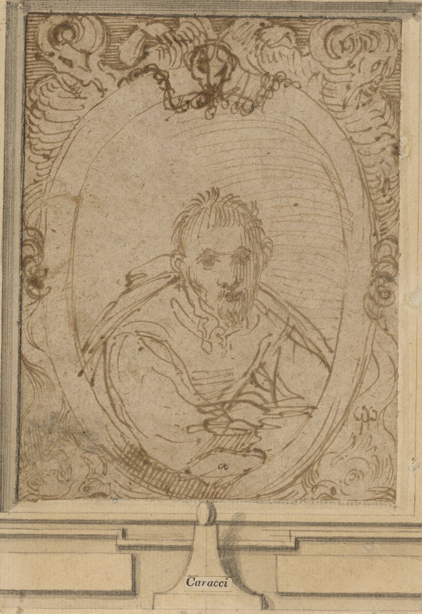 Omakuva, n. 1580 (kynä ja ruskea muste paperille) tekijältä Annibale Carracci